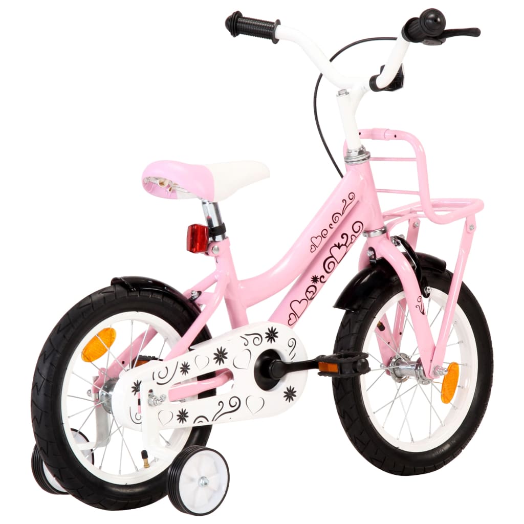 vidaXL Rower dla dzieci z bagażnikiem, 14 cali, biało-różowy