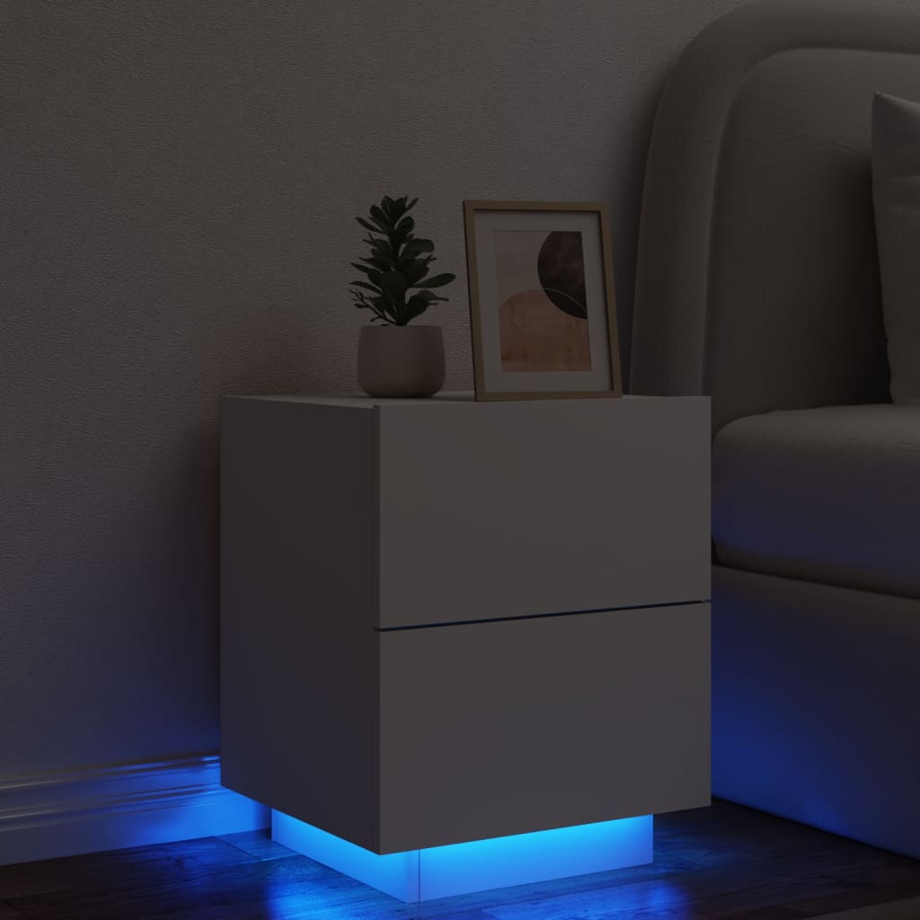 vidaXL Szafka nocna z LED, biała, materiał drewnopochodny