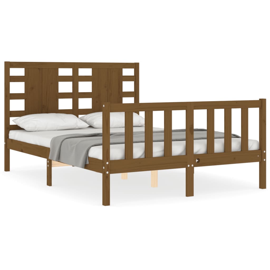 vidaXL Rama łóżka z zagłówkiem, miodowy brąz, lite drewno