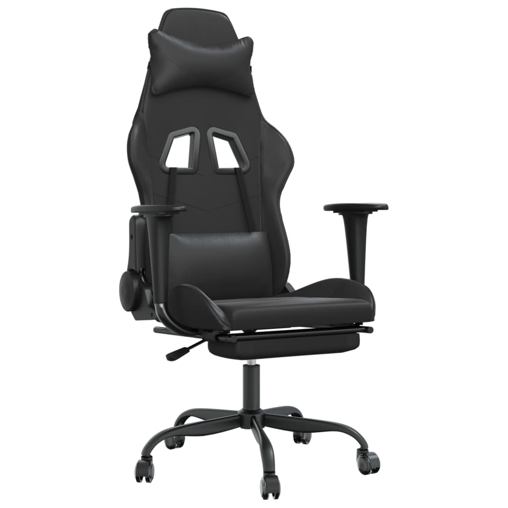 vidaXL Masujący fotel gamingowy z podnóżkiem, czarny, sztuczna skóra