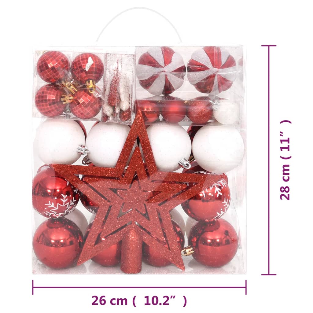 vidaXL 64-cz. zestaw ozdób świątecznych, czerwień i biel