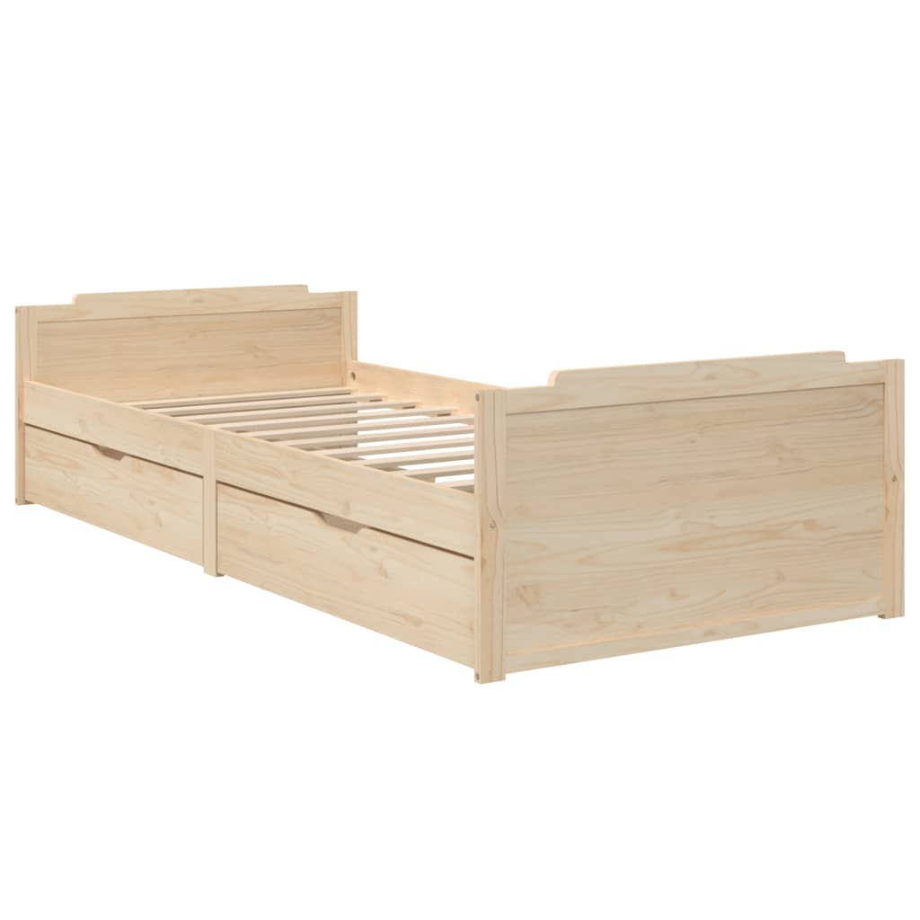 vidaXL Rama łóżka z szufladami, lite drewno sosnowe, 90 x 200 cm