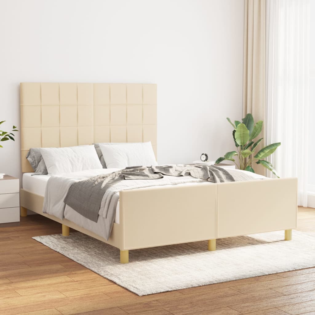 vidaXL Rama łóżka z zagłówkiem, kremowa, 140x190 cm, obita tkaniną