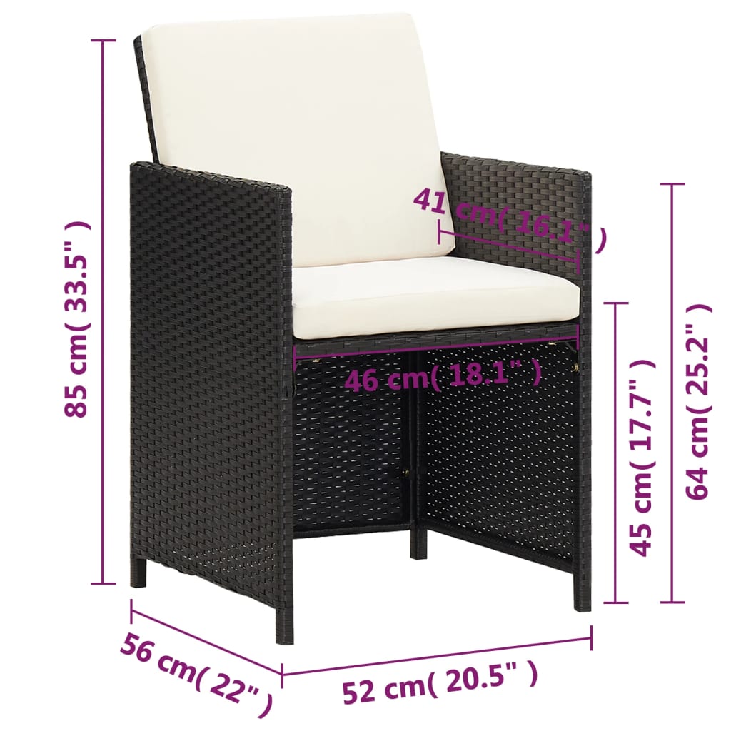 vidaXL Krzesła ogrodowe z poduszkami, 4 szt., czarne, polirattan