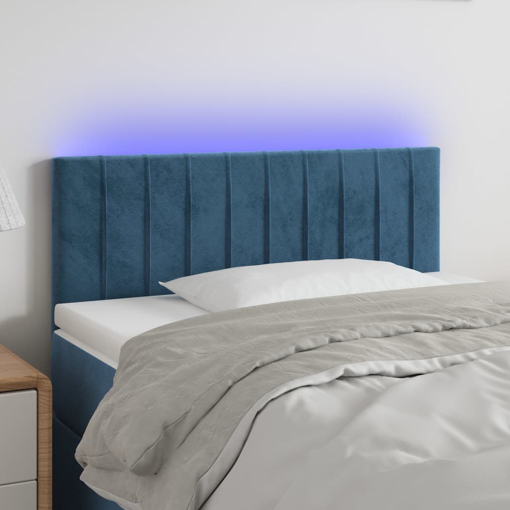 vidaXL Zagłówek do łóżka z LED, ciemnoniebieski 80x5x78/88 cm, aksamit