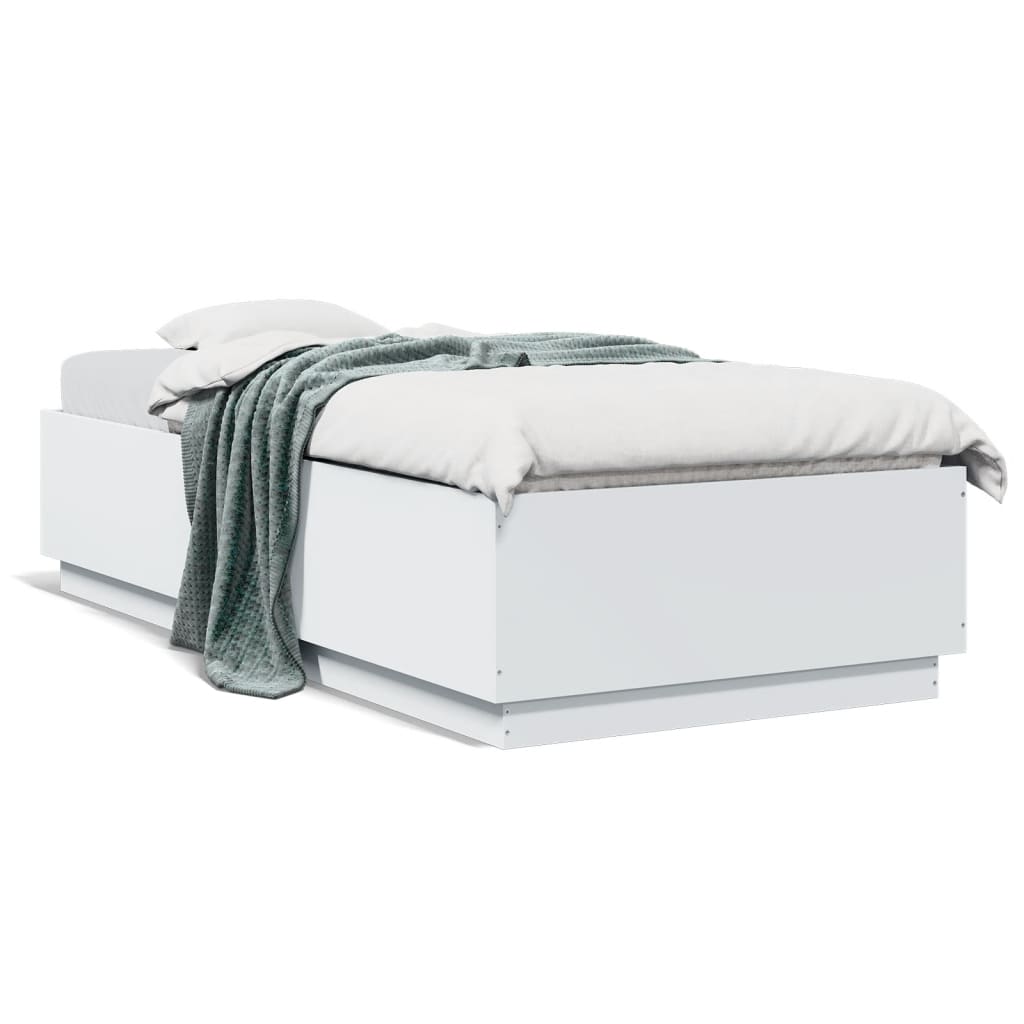 vidaXL Rama łóżka z LED, biała, 90x200 cm, materiał drewnopochodny