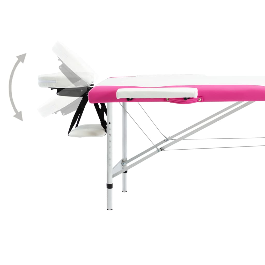 vidaXL Składany stół do masażu, 2-strefowy, aluminiowy, biało-różowy