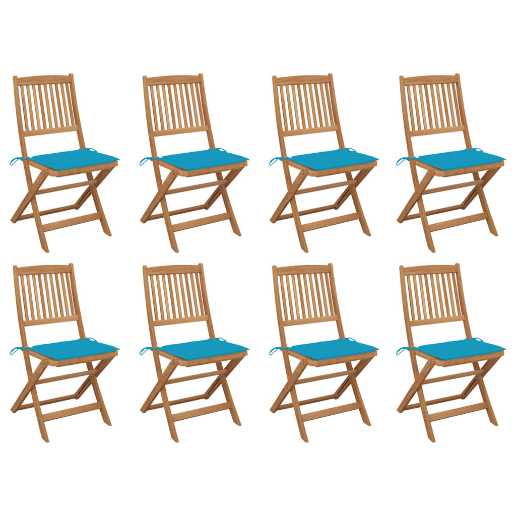 vidaXL Składane krzesła ogrodowe z poduszkami, 8 szt., drewno akacjowe