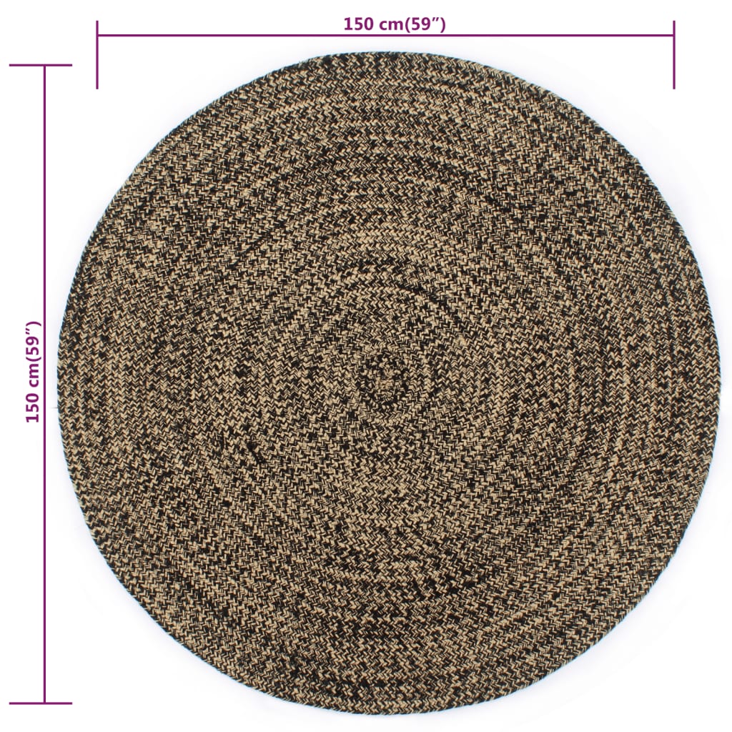 vidaXL Ręcznie wykonany dywan, juta, czarny i naturalny, 150 cm