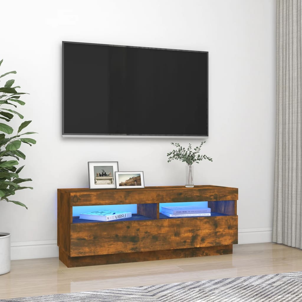vidaXL Szafka pod TV z oświetleniem LED, przydymiony dąb, 100x35x40 cm