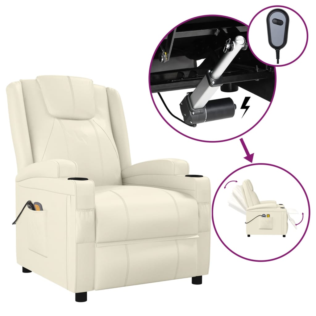 vidaXL Elektryczny fotel masujący, rozkładany, kremowy, ekoskóra