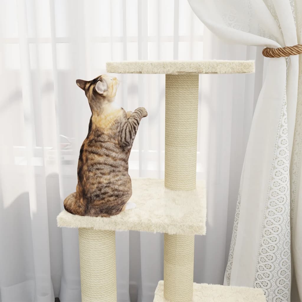 vidaXL Drapak dla kota ze słupkami sizalowymi, kremowy, 92 cm