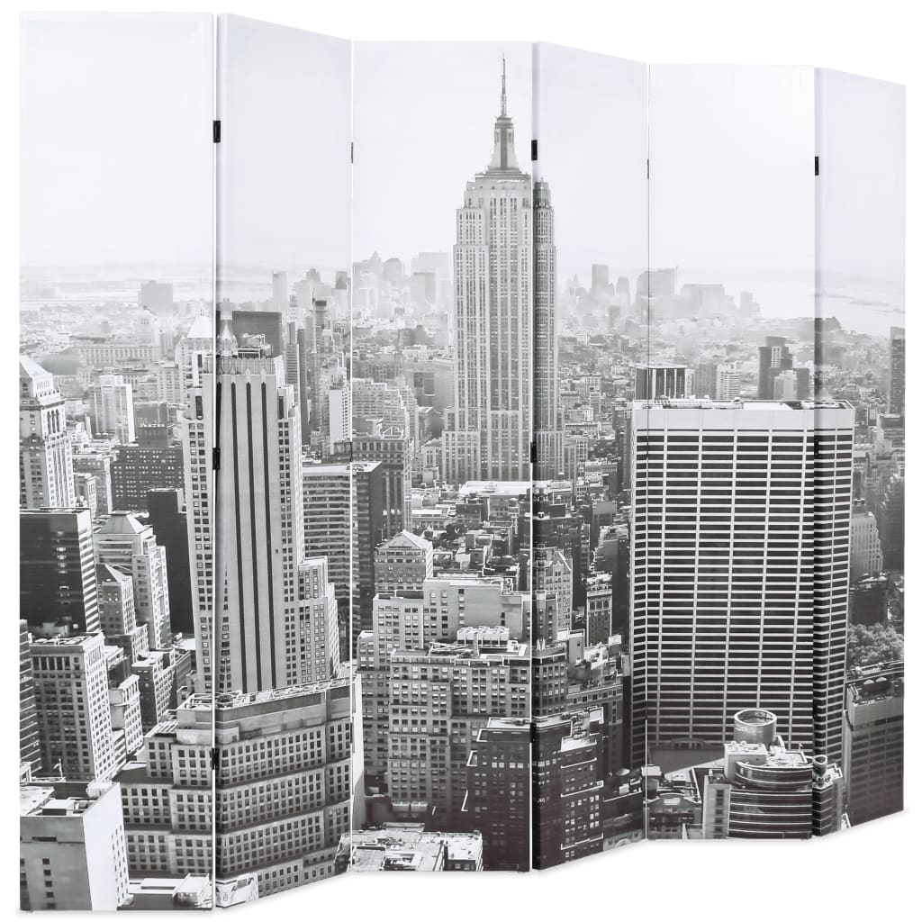 vidaXL Składany parawan, 228x170 cm, Nowy Jork za dnia, czarno-biały