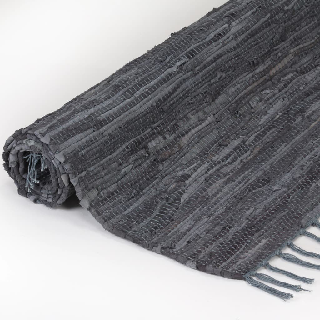 vidaXL Ręcznie tkany dywanik Chindi, skóra, 120x170 cm, szary