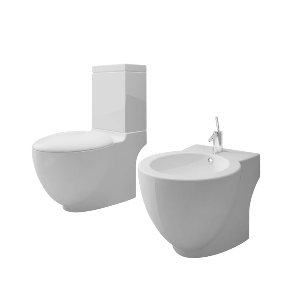vidaXL Toaleta stojąca z bidetem, biała, ceramiczna