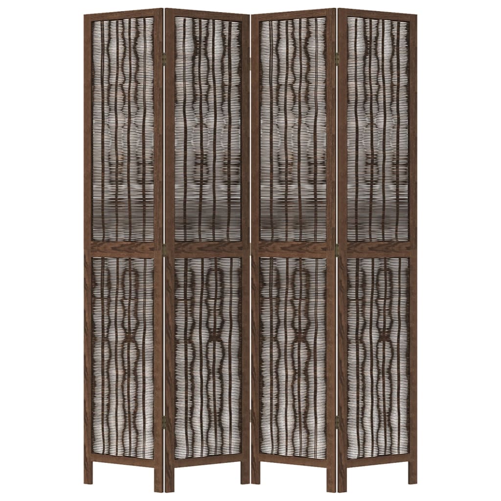 vidaXL Parawan pokojowy, 4-panelowy, ciemny brąz, lite drewno paulowni