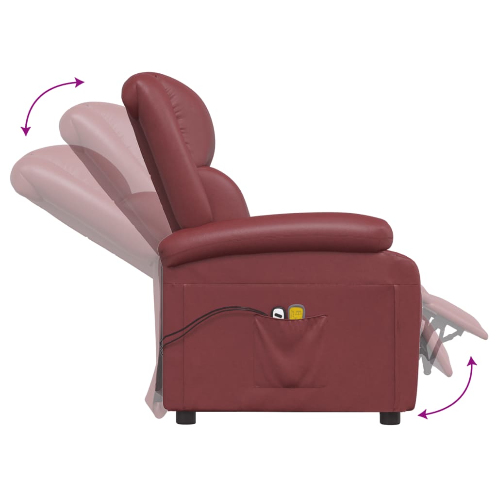 vidaXL Elektryczny fotel masujący, czerwone wino, sztuczna skóra