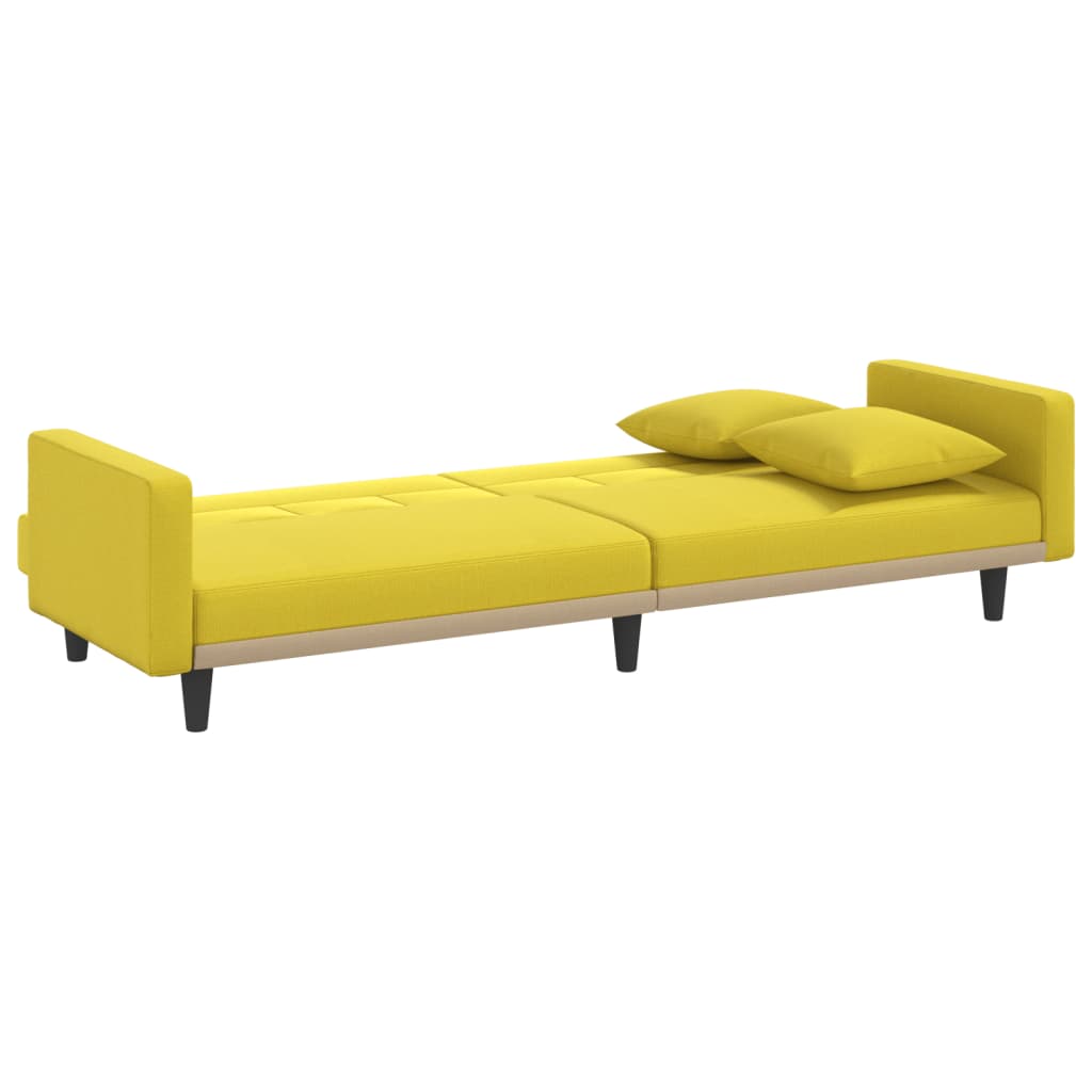 vidaXL Rozkładana kanapa z poduszkami, jasnożółta, obita tkaniną