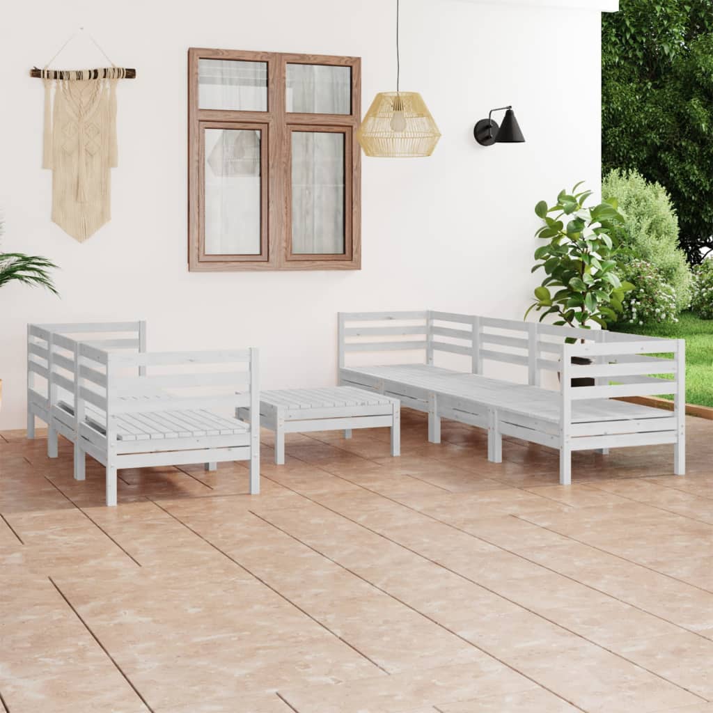 vidaXL 8-cz. zestaw wypoczynkowy do ogrodu, biały, drewno sosnowe