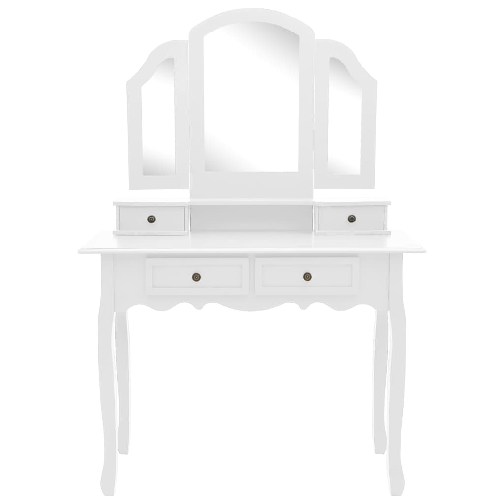 vidaXL Toaletka ze stołkiem, biała, 100x40x146 cm, drewno paulowni