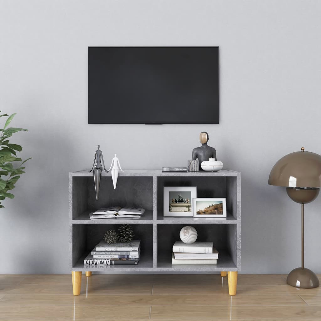 vidaXL Szafka TV z drewnianymi nóżkami, szarość betonu, 69,5x30x50 cm