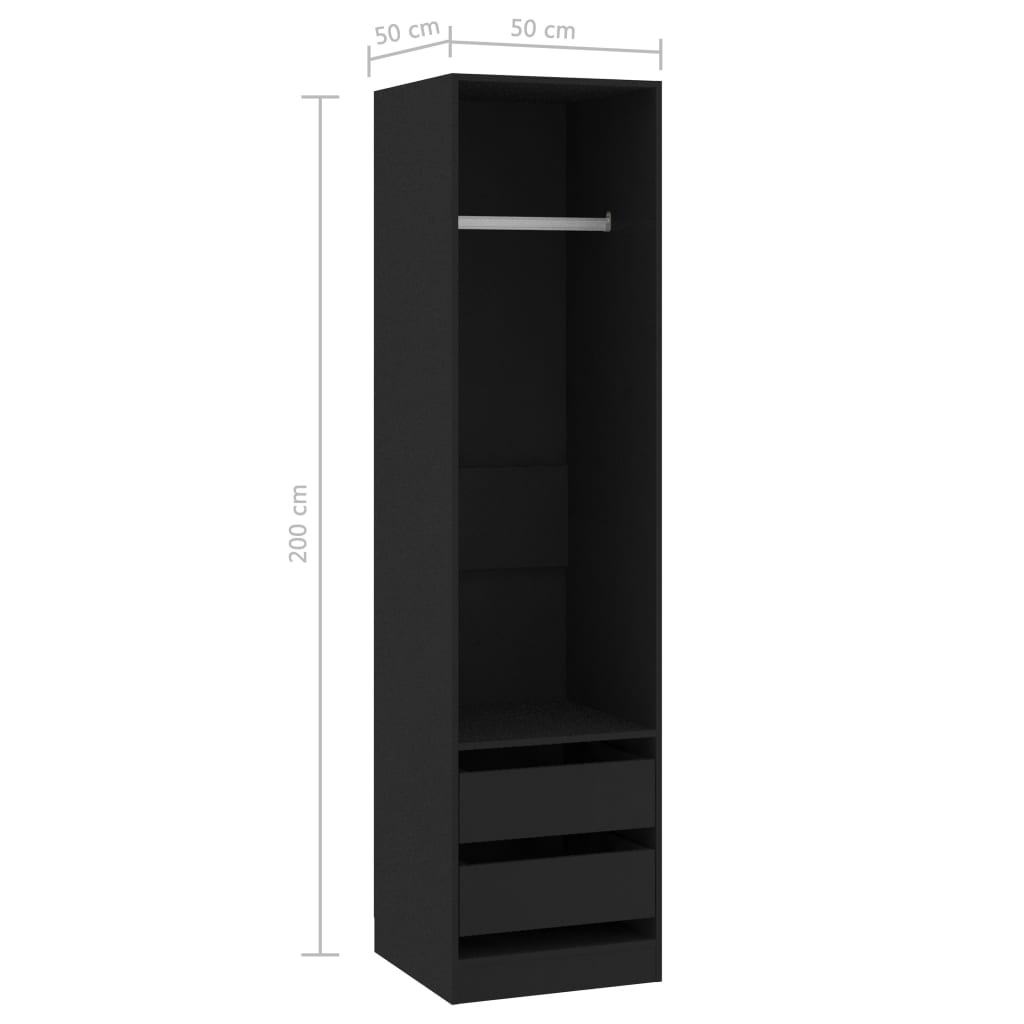 vidaXL Szafa z szufladami, czarna 50x50x200cm, materiał drewnopochodny