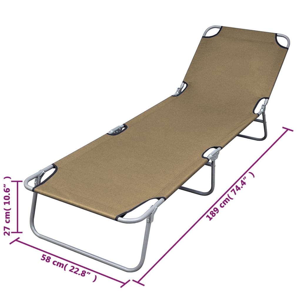vidaXL Składany leżak z regulowanym oparciem, szarobrązowy (taupe)