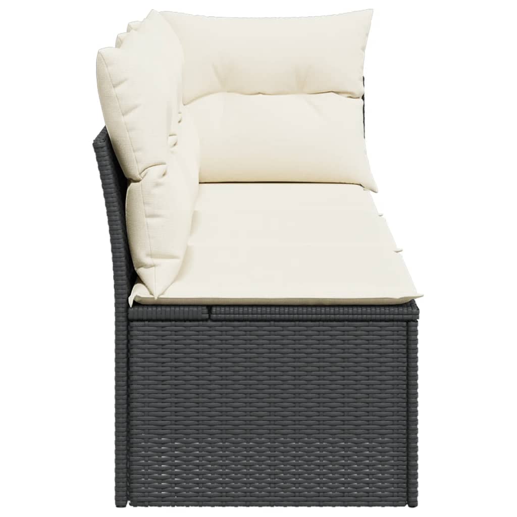 vidaXL Sofa ogrodowa z poduszkami, 3-osobowa, czarna, polirattan