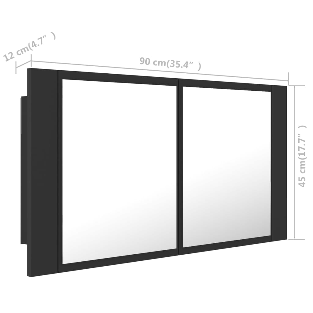 vidaXL Szafka łazienkowa z lustrem i LED, szara, 90x12x45 cm, akryl