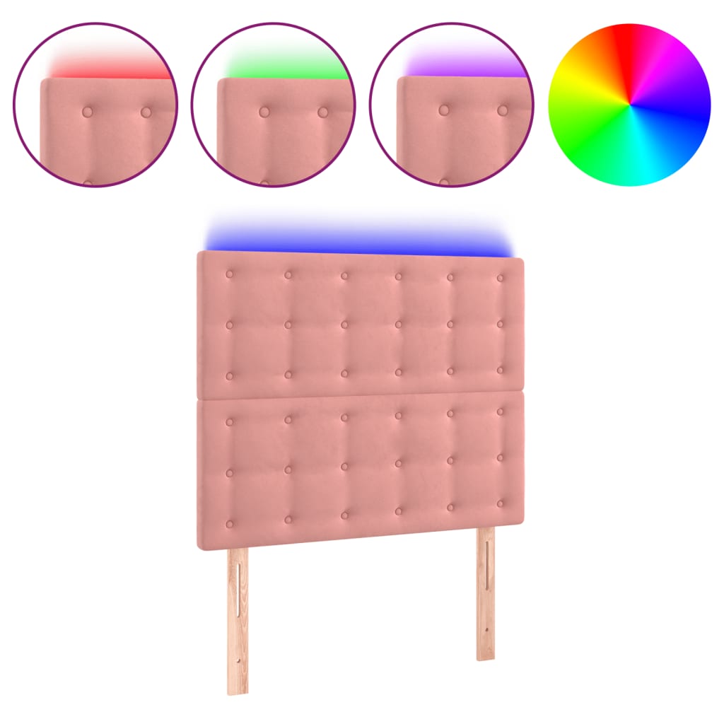 vidaXL Zagłówek do łóżka z LED, różowy, 100x5x118/128 cm, aksamit