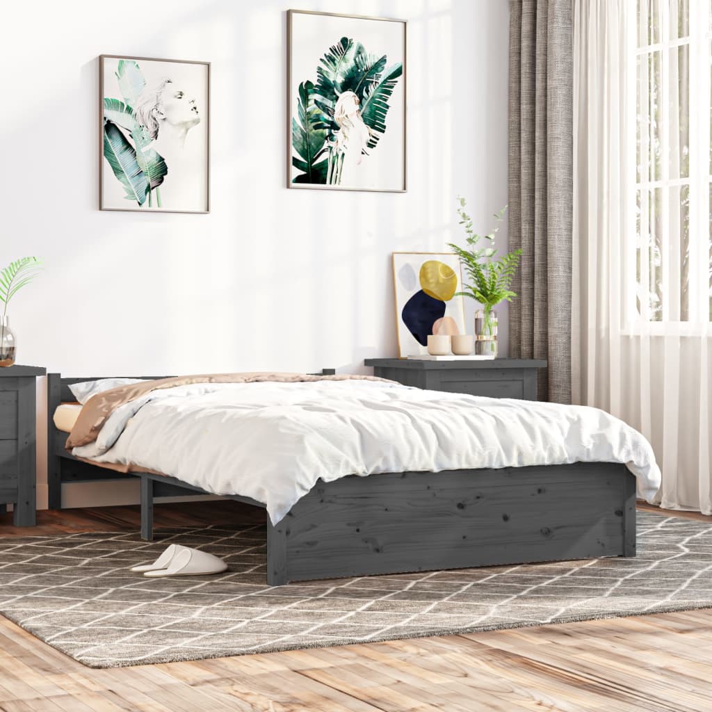 vidaXL Rama łóżka, szara, lite drewno, 140 x 200 cm