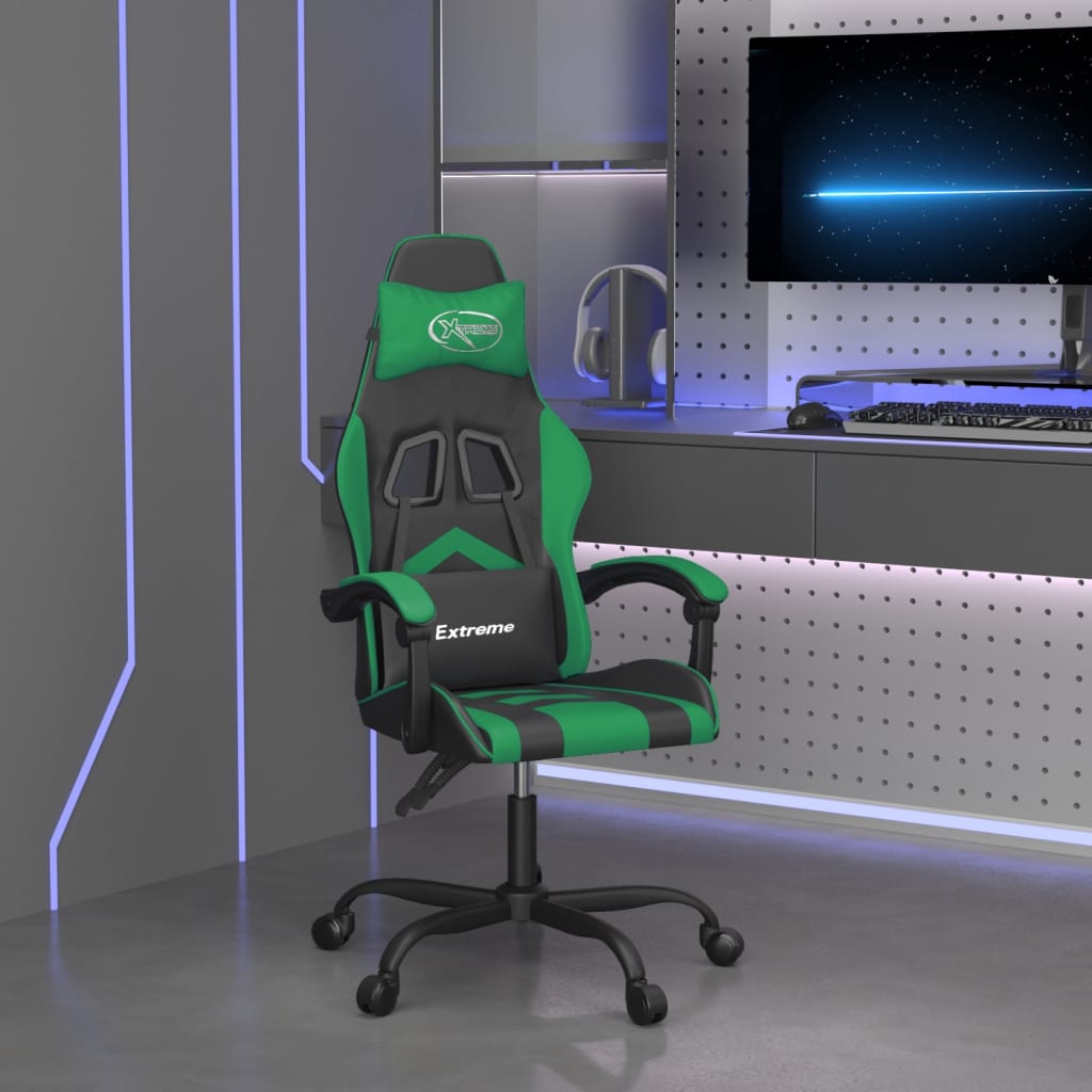 vidaXL Obrotowy fotel gamingowy, czarno-zielony, sztuczna skóra