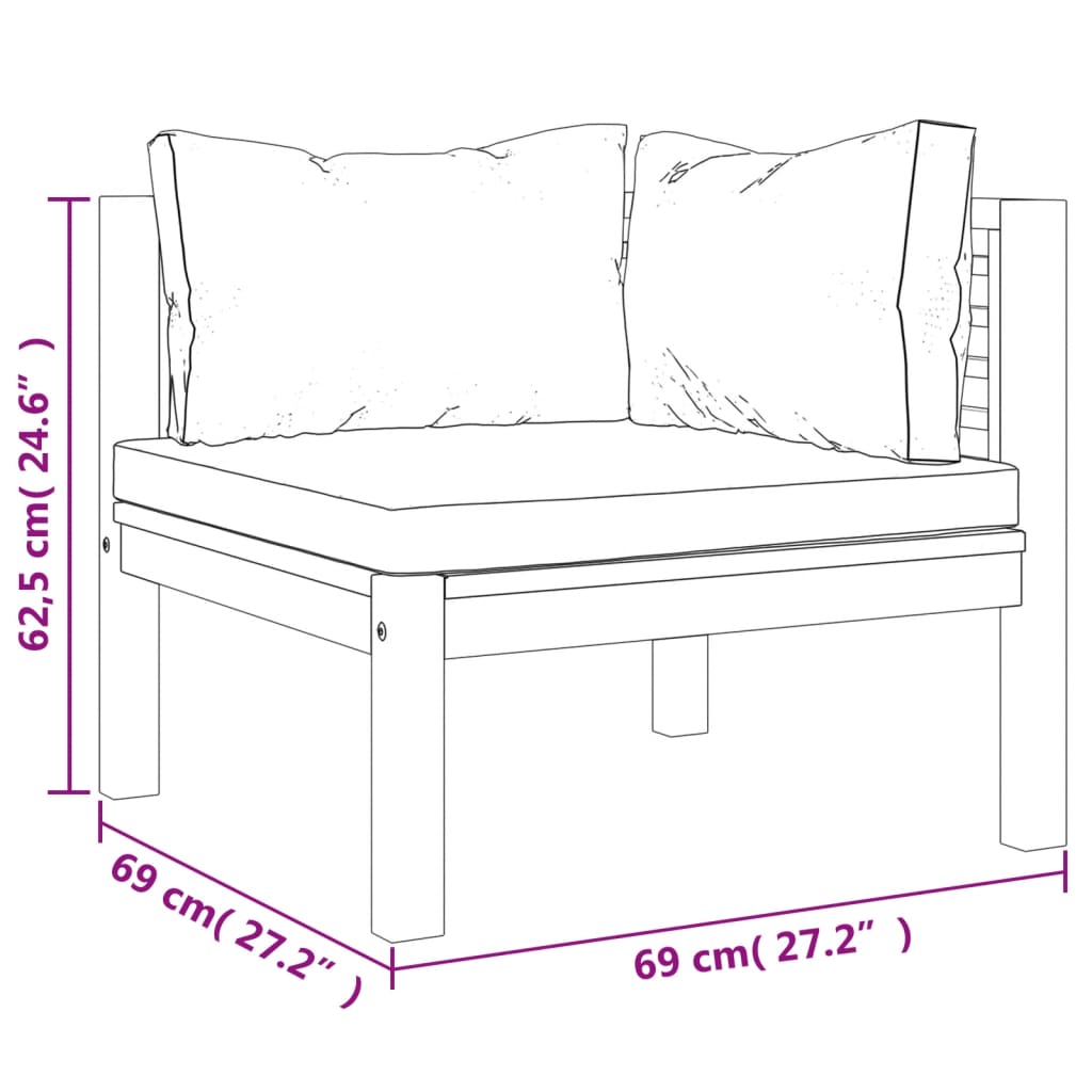 vidaXL 2-cz. zestaw wypoczynkowy, z kremowymi poduszkami, akacja