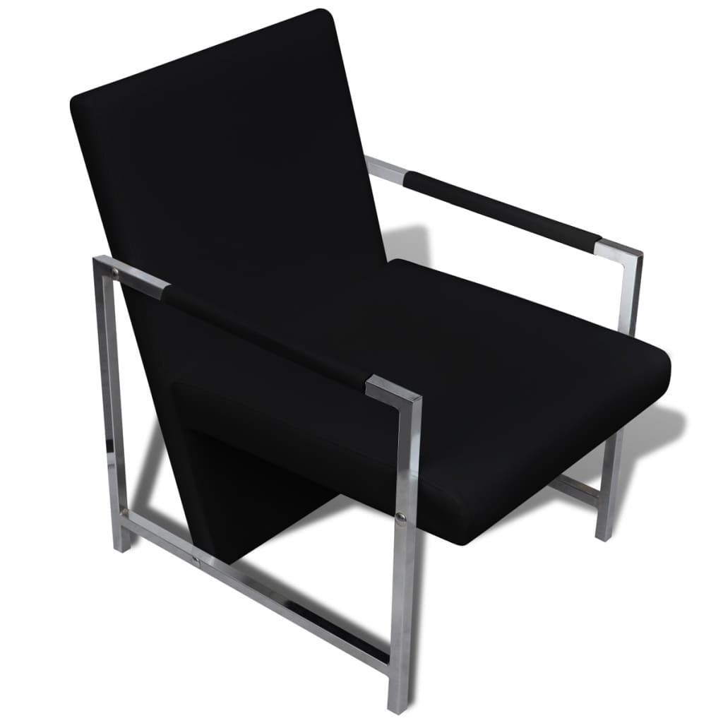 vidaXL Fotel z chromowanymi nóżkami, czarny, sztuczna skóra