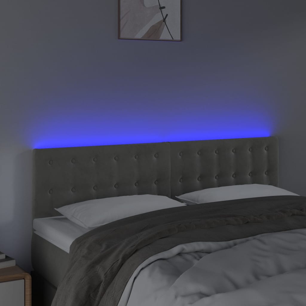 vidaXL Zagłówek do łóżka z LED, jasnoszary, 144x5x78/88 cm, aksamit