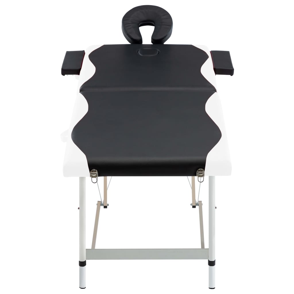 vidaXL Składany stół do masażu, 2-strefowy, aluminiowy, czarno-biały