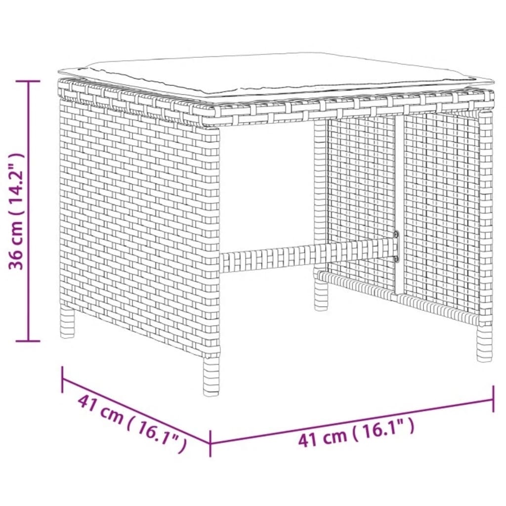 vidaXL Stołki ogrodowe z poduszkami, 4 szt., mieszany beż, 41x41x36 cm