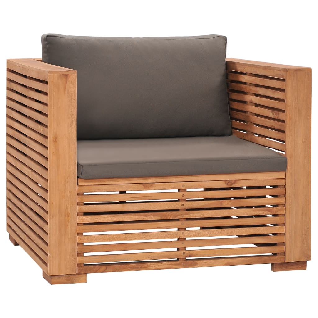 vidaXL Fotel ogrodowy z ciemnoszarymi poduszkami, lite drewno tekowe