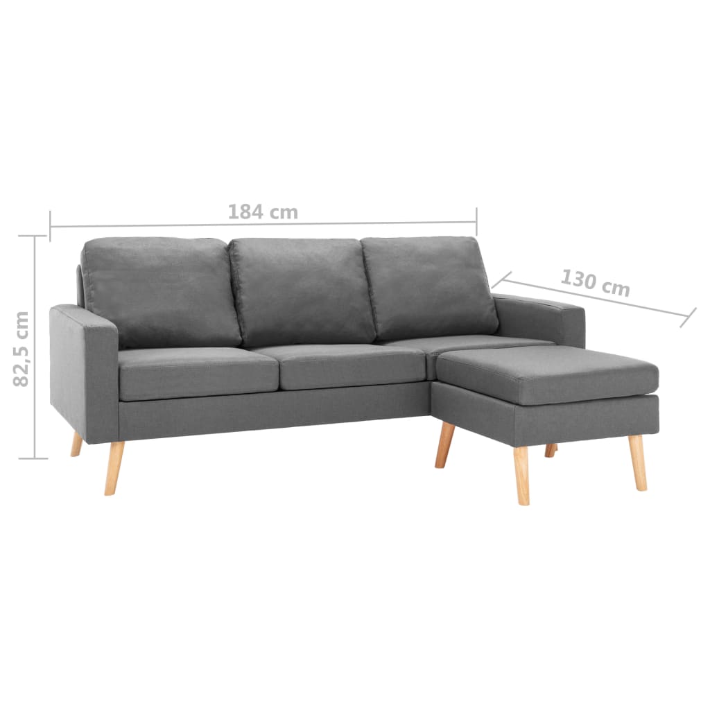 vidaXL 3-osobowa sofa z podnóżkiem, jasnoszara, tapicerowana tkaniną
