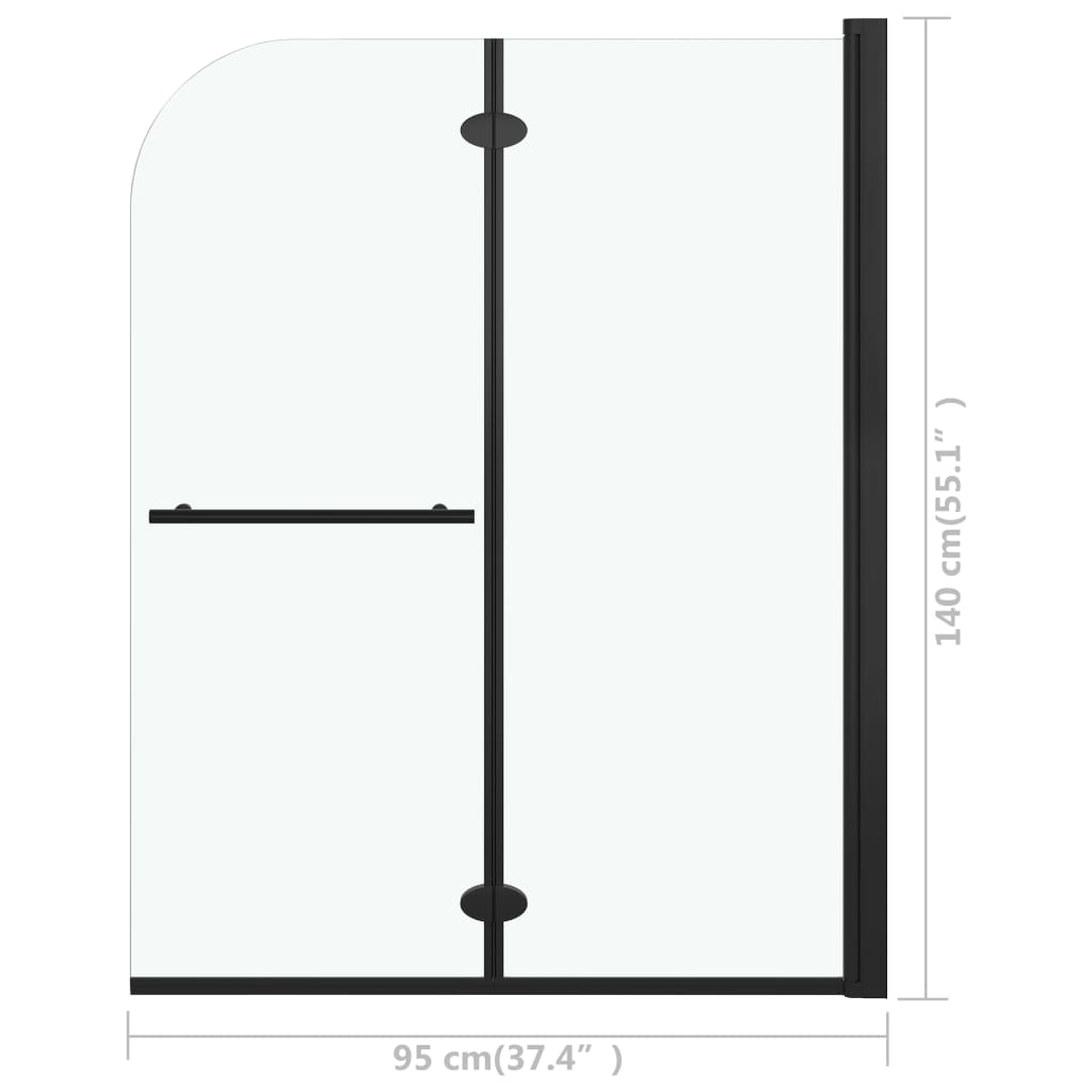 vidaXL Składany parawan nawannowy, 2 panele, ESG, 95 x 140 cm, czarny