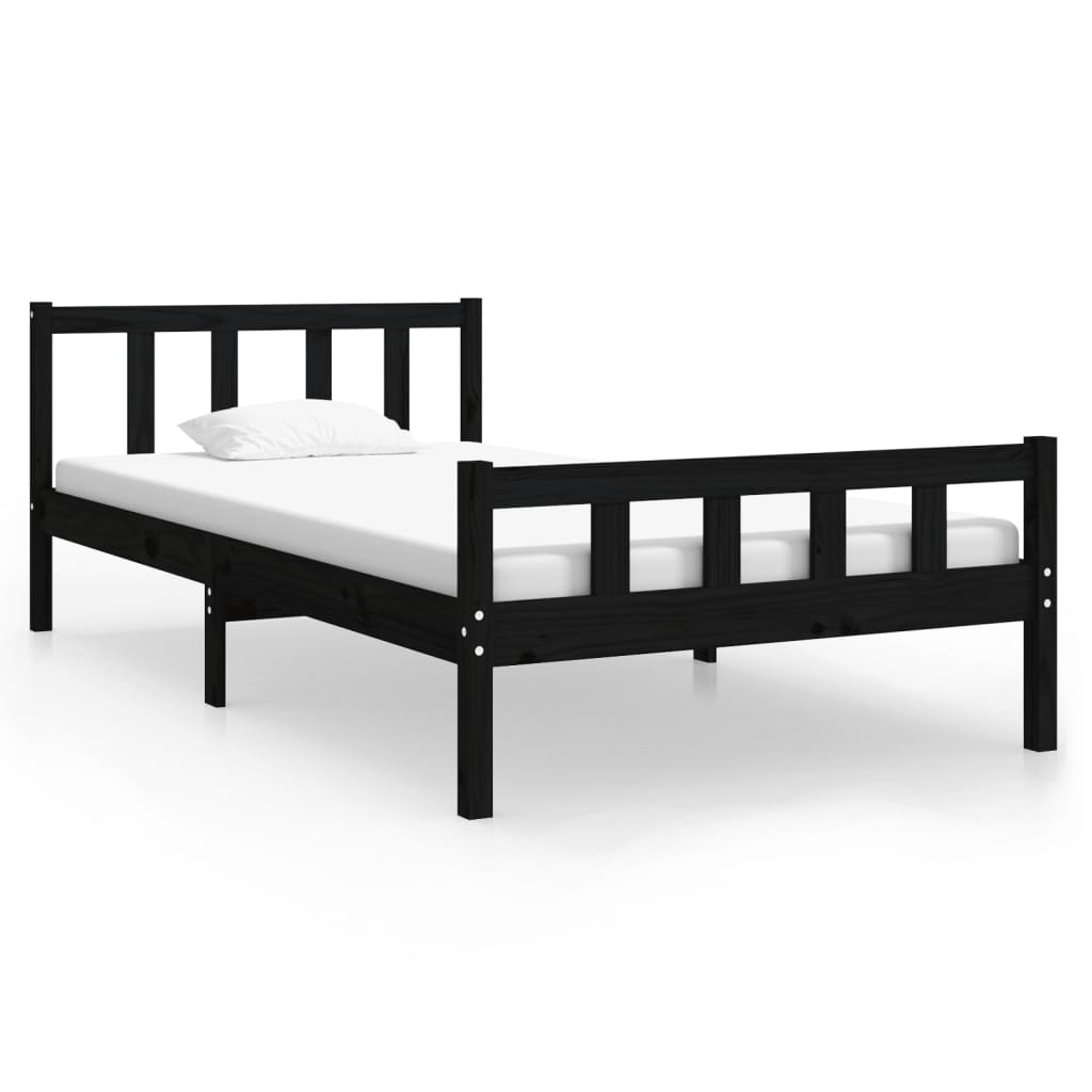 vidaXL Rama łóżka, czarna, lite drewno, 90 x 200 cm