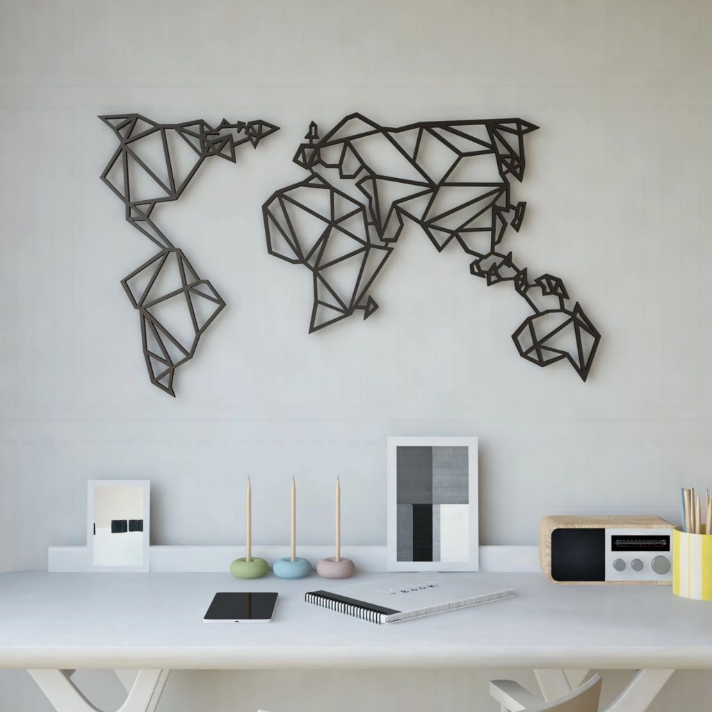 Homemania Dekoracja ścienna World, 100x58 cm, stalowa, czarna