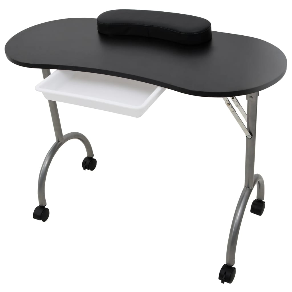 vidaXL Składany stolik do manicure, czarny z kółeczkami