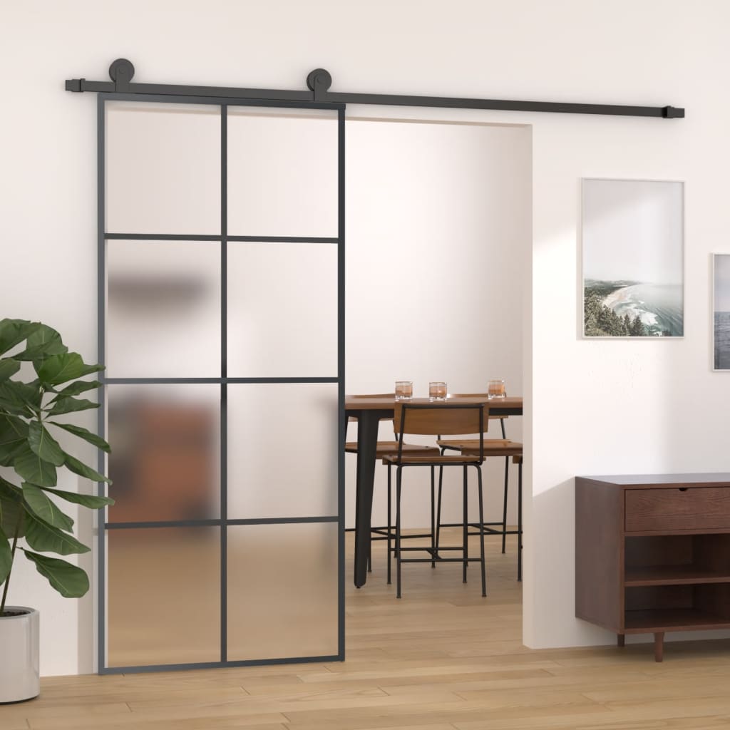 vidaXL Drzwi przesuwne, aluminium i szkło ESG, 90x205 cm, czarne