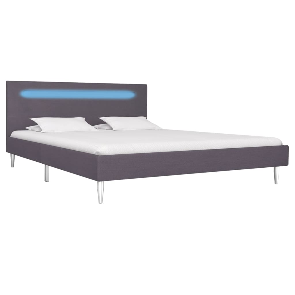 vidaXL Rama łóżka z LED, szara, tapicerowana tkaniną, 140 x 200 cm