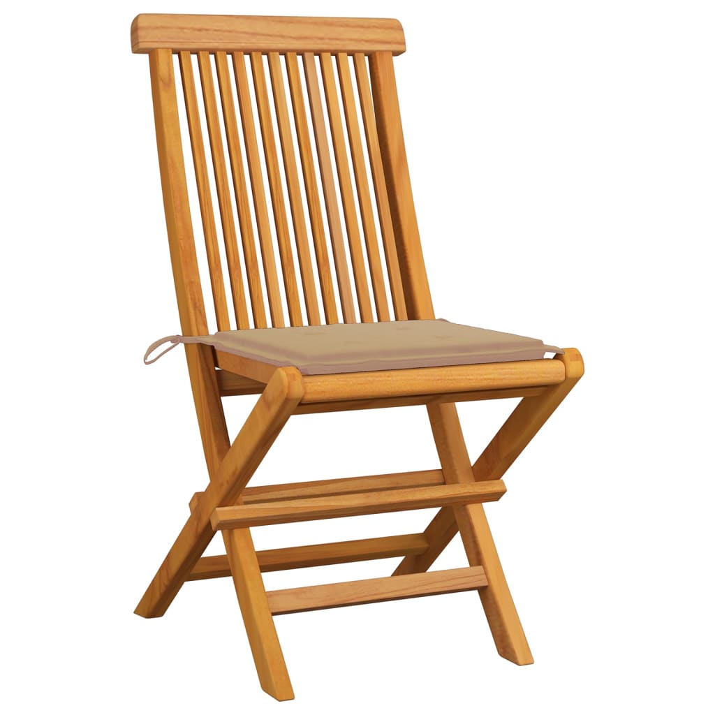 vidaXL Krzesła ogrodowe z beżowymi poduszkami, 8 szt., drewno tekowe
