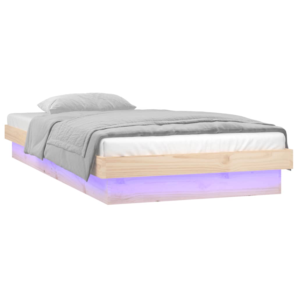 vidaXL Rama łóżka z LED, 90x190 cm, pojedyncza, lite drewno