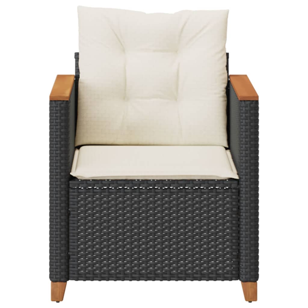 vidaXL Krzesło ogrodowe z poduszkami, czarne, polirattan