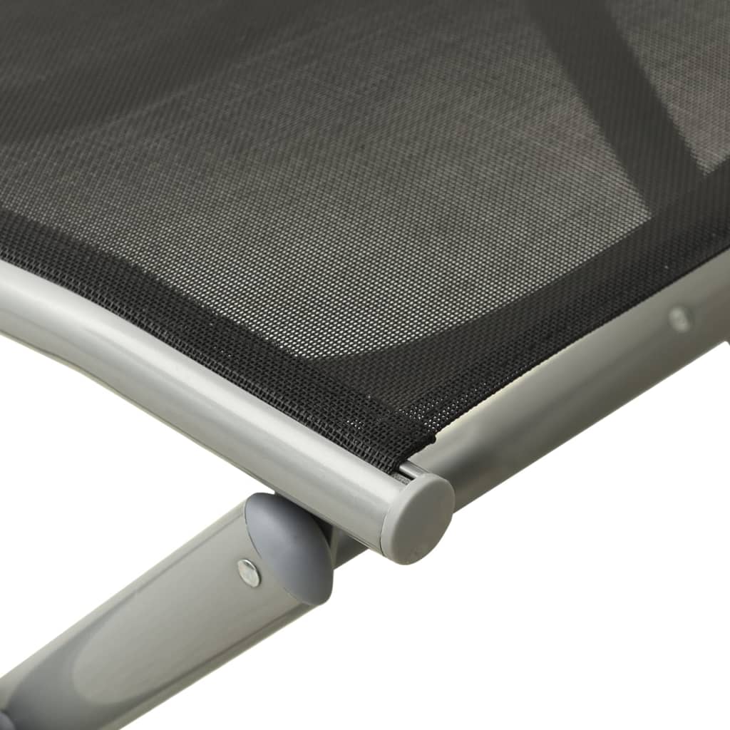 vidaXL Składany podnóżek, czarno-srebrny, textilene i aluminium