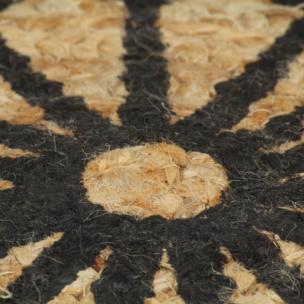 vidaXL Ręcznie wykonany dywanik, juta, czarny nadruk, 150 cm